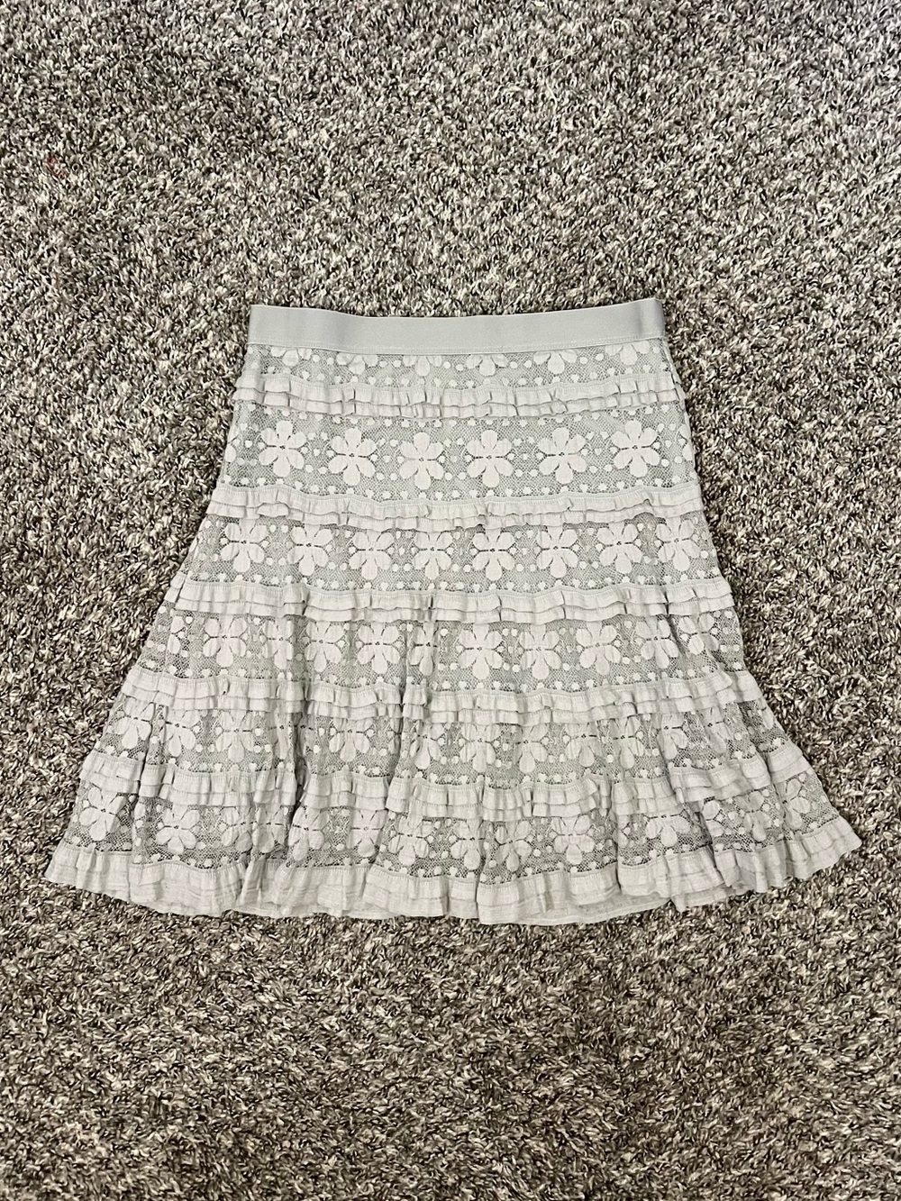 Max Studio gray floral lace tiered skirt romantic balletcore fairy